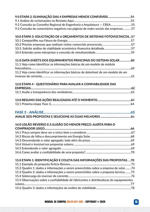 Página 10 do Manual Solar Buy-Side: índice interativo