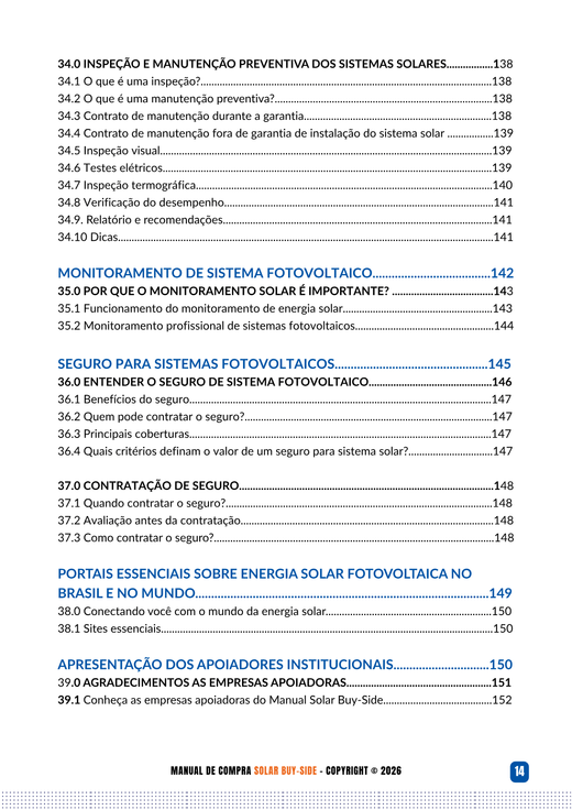 Página 14 do Manual Solar Buy-Side: índice interativo